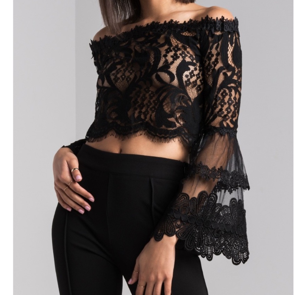 Black Lace Off Shoulder Top